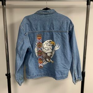 Vintage Diamond Dust Eagle Glitter Paint Jean Jacket Size XL